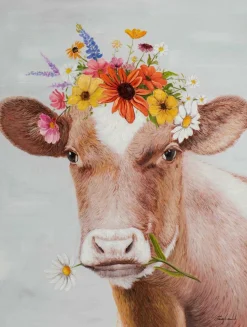 Keilrahmenbild KUH BLUMENKRANZ